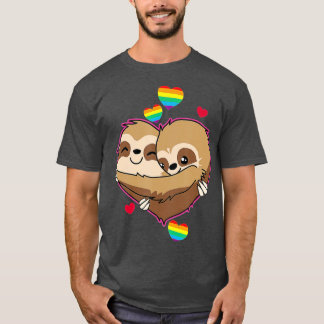 Sloth Valentines Day Hearts Gift  Gay Pride Rainbo Tシャツ
