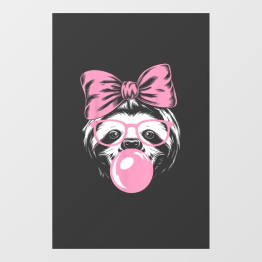 Sloth Wearing Glasses and Blowing Pink Bubble Gum  ウィンドウサイン (シート)
