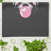 Sloth Wearing Glasses and Blowing Pink Bubble Gum  キッチンタオル (折り畳み)