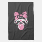 Sloth Wearing Glasses and Blowing Pink Bubble Gum  キッチンタオル (縦)