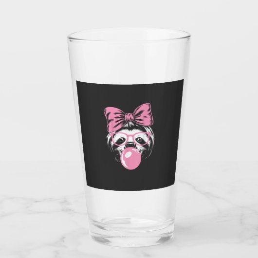Sloth Wearing Glasses and Blowing Pink Bubble Gum  タンブラーグラス (正面)