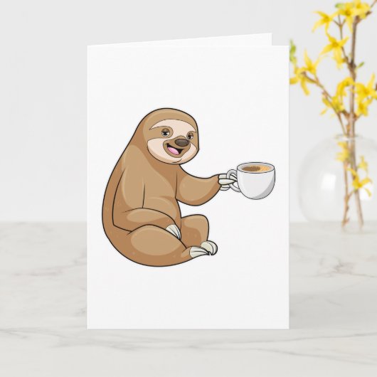 Sloth with Cup of Coffee カード (黄色い花)