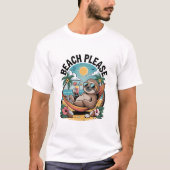 Sloth with Ice Cream Summer Beach Please Tシャツ (正面)