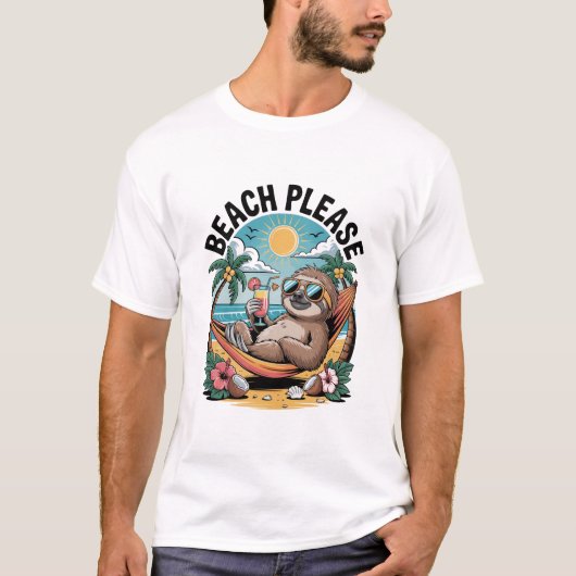 Sloth with Ice Cream Summer Beach Please Tシャツ (正面)