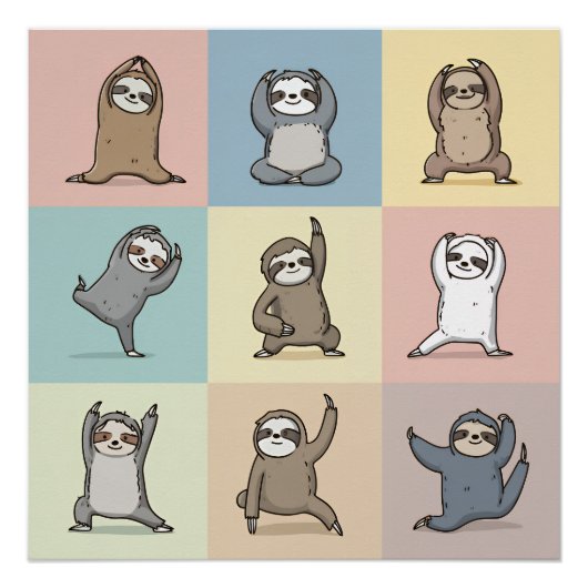 Sloth Yoga Grid ポスター (正面)