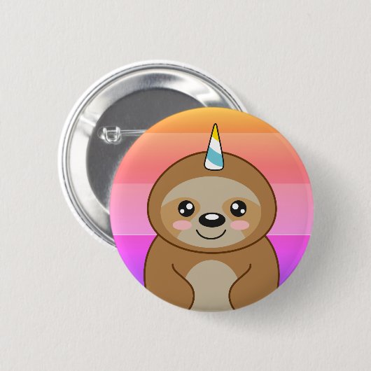 Slothicornのかわいいユニコーンのかわいいの漫画の怠惰 缶バッジ (正面&裏面)