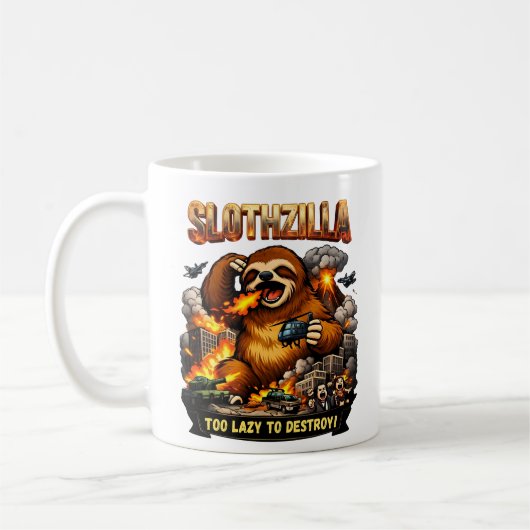 Slothzilla Too Lazy to Destroy,Funny Kaiju Monster コーヒーマグカップ (左)