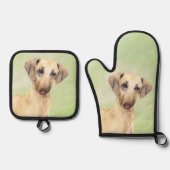 Slough's絵を描ゴールデンサンドかわいいオリジナルドッグアート 鍋つかみ&鍋敷きセット (正面)