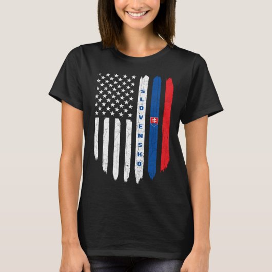 Slovak American Flag Slovakia Root Dad Tシャツ (正面)