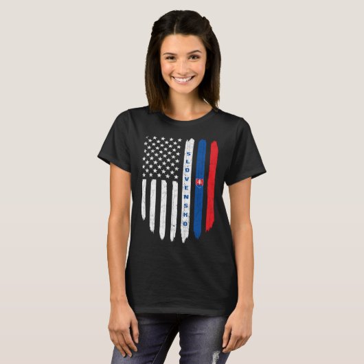 Slovak American Flag Slovakia Root Dad Tシャツ (正面フル)