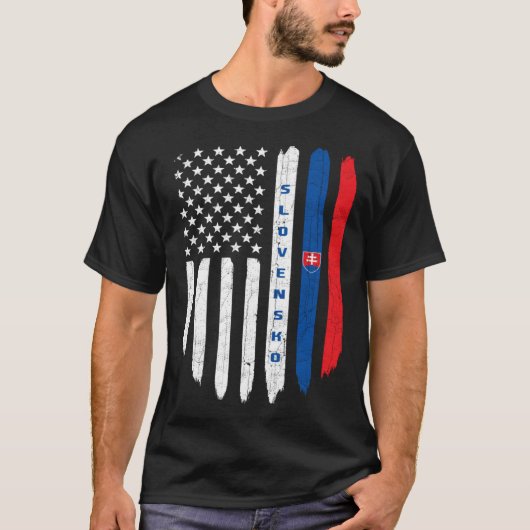 Slovak American Flag Slovakia Root Dad Tシャツ (正面)