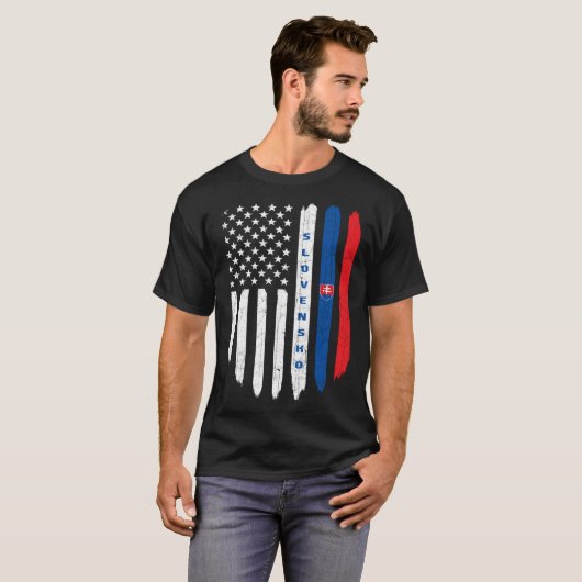 Slovak American Flag Slovakia Root Dad Tシャツ (正面フル)