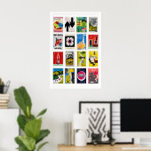 Slovak Matchbox Label Grid Print, Vintage Ephemera ポスター (ホームオフィス)