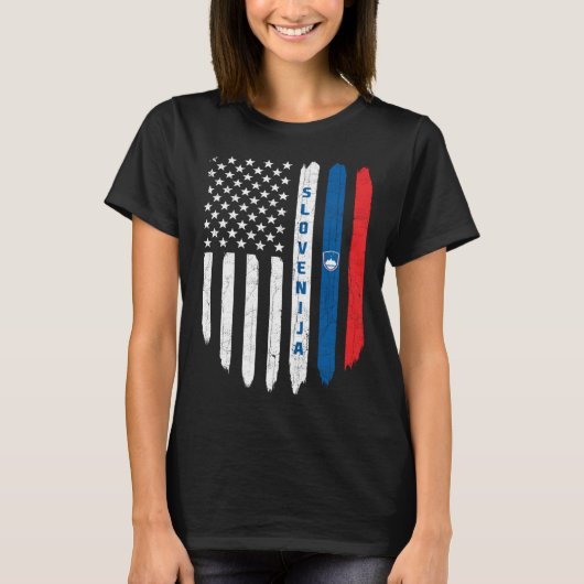 Slovenian American Flag Slovenia Root Dad Tシャツ (正面)