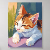 Slow Blinks | キャット キテン 水彩 ペット絵画 ポスター (正面)