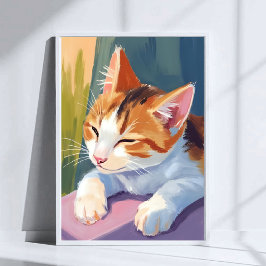 Slow Blinks | キャット キテン 水彩 ペット絵画 ポスター