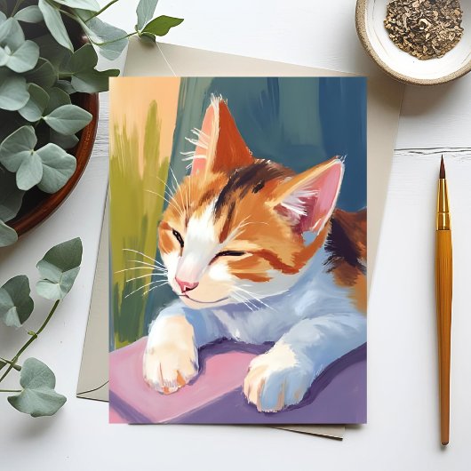 Slow Blinks | キャット キテン 水彩 ペット絵画 ポストカード