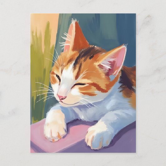 Slow Blinks | キャット キテン 水彩 ペット絵画 ポストカード (正面)