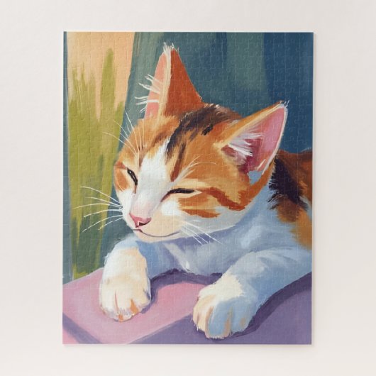 Slow Blinks | 猫 キティ 水彩ペット絵画 ジグソーパズル (縦)