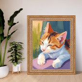 Slow Blinks | Cat Kitten Watercolor Pet Painting ポスター