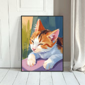 Slow Blinks | Cat Kitten Watercolor Pet Painting ポスター