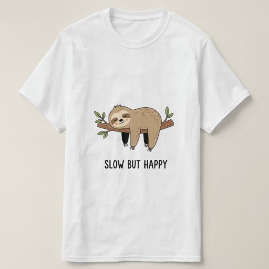 Slow But Happy – Cute Sloth Illustration Unisex Tシャツ (デザイン正面)