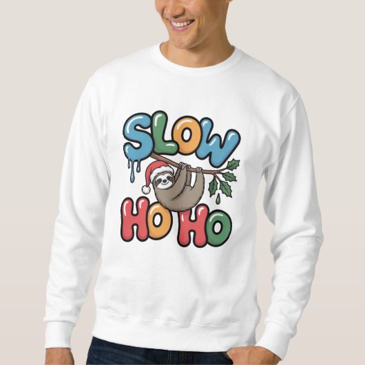 Slow Ho Ho — Sloth Hanging from Branch Christmas スウェットシャツ (正面)