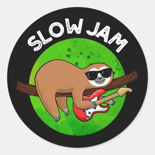 Slow Jam おもしろい Music Animal Pun Dark BG ラウンドシール (正面)