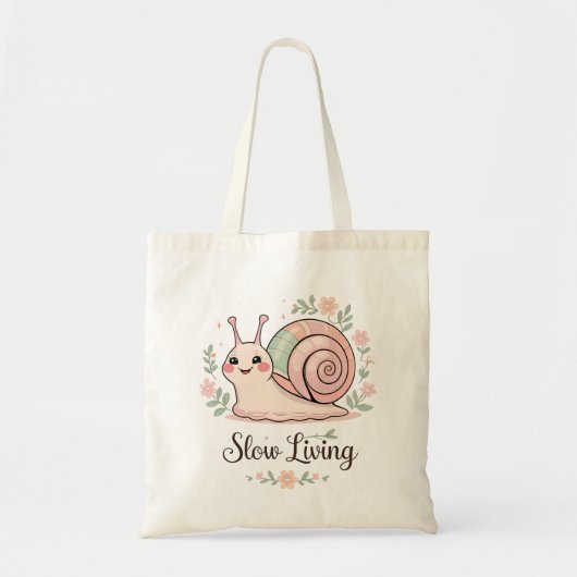 Slow Living | Pastel Snail with Floral Border  トートバッグ (正面)