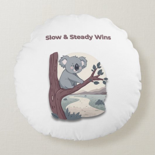 **"Slow & Steady Wins – Motivational Cute Koala "* ラウンドクッション (正面)