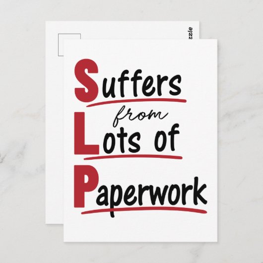 SLPが多くの書類作業のスピーチセラピー ポストカード (正面/裏面)