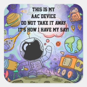SLP AAC Aids - ALERT Stickers for Devices -宇宙 スクエアシール