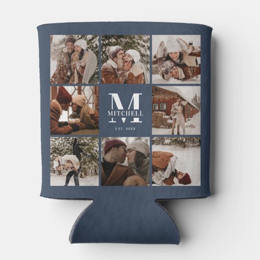 Slsimple Navy モダン Blue Photo Collage Keepsake 缶クーラー (裏面)
