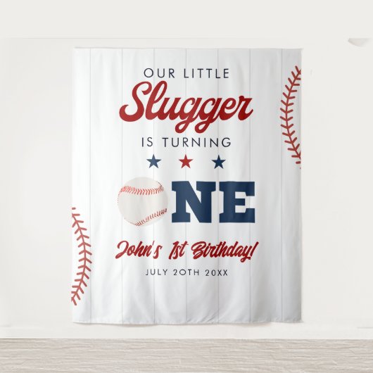 Slugger Baseball 1st Birthday Photo Backdrop タペストリー (正面)