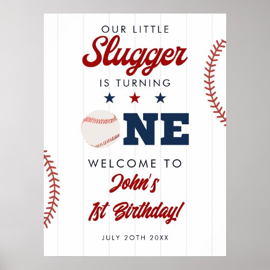 Slugger Baseball 1st Birthday Welcome Sign ポスター (正面)