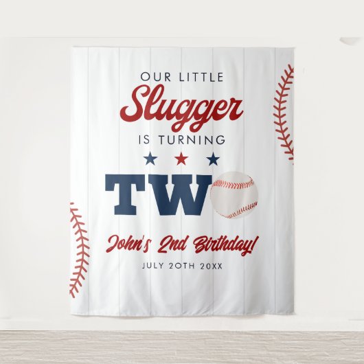 Slugger Baseball 2nd Birthday Photo Backdrop タペストリー (正面)