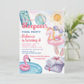 Slumber Pool Party Pink Girl Tween Teen Birthday  招待状 (スタンド正面)