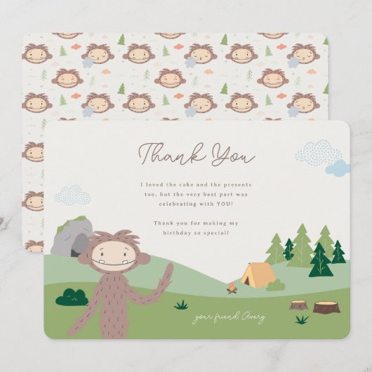 Slumberkins Bigfoot Birthday サンキューカード (正面/裏面)