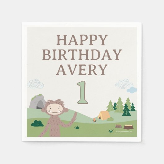 Slumberkins Bigfoot Birthday スタンダードカクテルナプキン (正面)