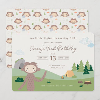 Slumberkins Bigfoot Woodland First Birthday 招待状