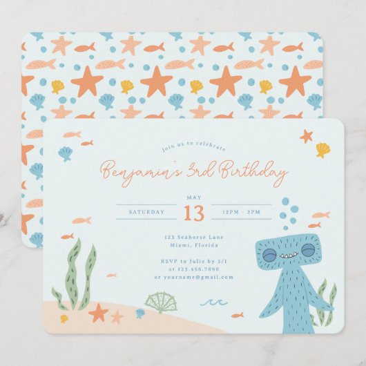 Slumberkins Hammerhead Birthday Party 招待状 (正面/裏面)