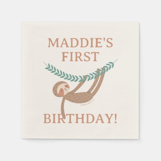 Slumberkins Sloth Birthday スタンダードカクテルナプキン (正面)
