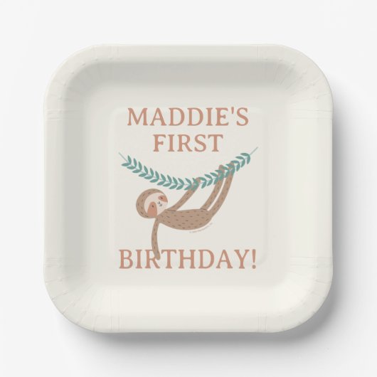 Slumberkins Sloth Birthday ペーパープレート (正面)