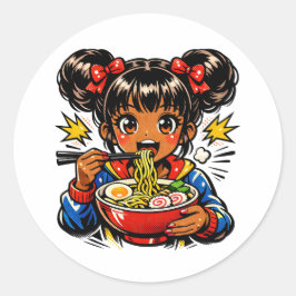 Slurp Nom Anime Girl Ramen Noodles ラウンドシール