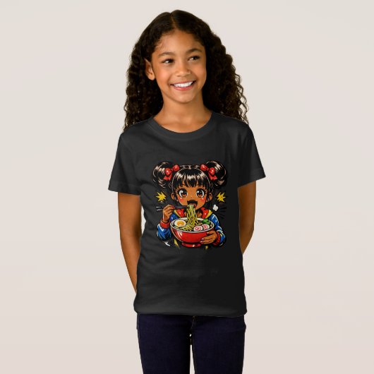 Slurp Nom Anime Girl Ramen Noodles Tシャツ (正面フル)