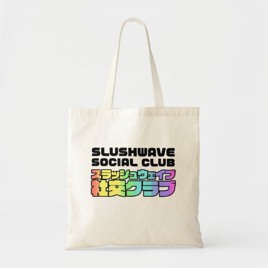 Slushwave Social Clubの人々と文字のロゴトート トートバッグ (正面)