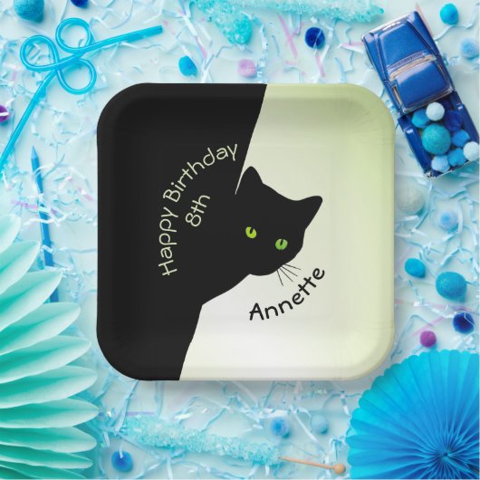 Sly Black Catハッピーバースデー年と名前 ペーパープレート (パーティー)