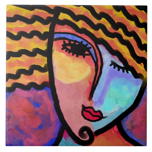 Sly Grin抽象芸術絵画デジタルの女性 タイル (正面)