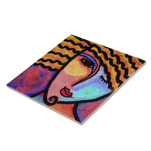 Sly Grin抽象芸術絵画デジタルの女性 タイル (側面)