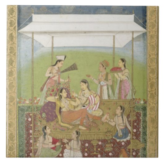 Smからの庭の音楽に、聞いている女性 タイル (正面)